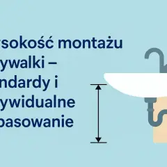 Wysokość umywalki nablatowej – jak dobrać idealną? Ilustracja pokazuje umywalkę z zaznaczoną wysokością montażu.