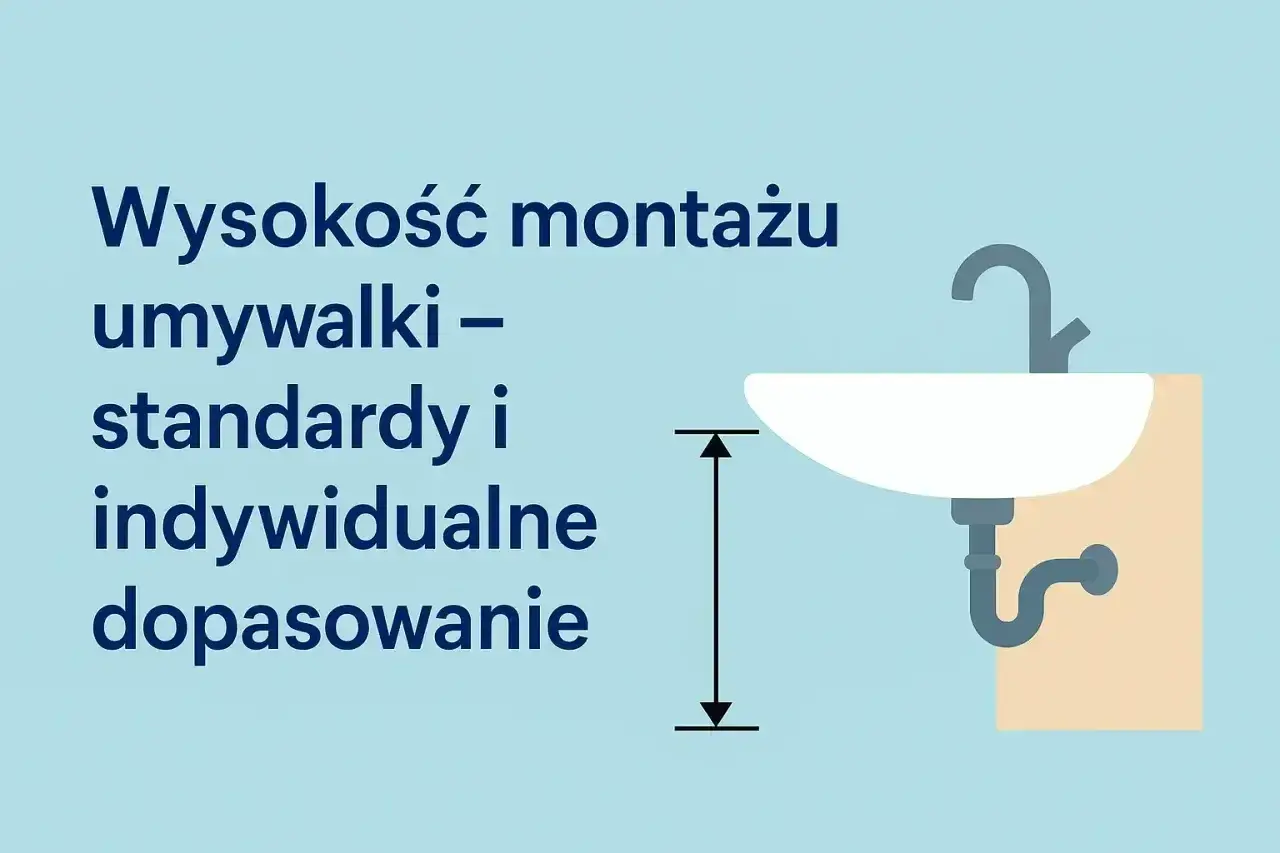 Wysokość umywalki nablatowej – jak dobrać idealną? Ilustracja pokazuje umywalkę z zaznaczoną wysokością montażu.