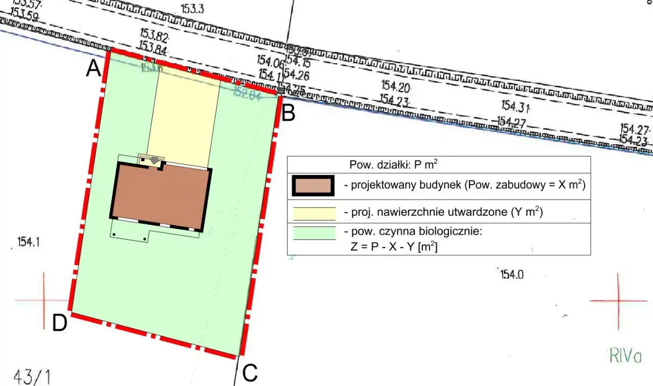 Mapa z zaznaczonym projektowanym budynkiem i jego otoczeniem, kluczowa dla decyzji o warunkach zabudowy.